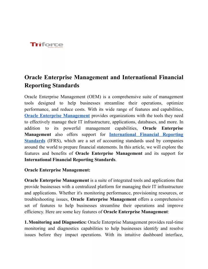 oracle enterprise management and international