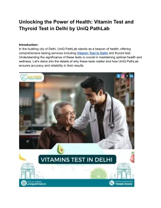 Vitamin Test and Thyroid Test in Delhi by UniQ Pathlab