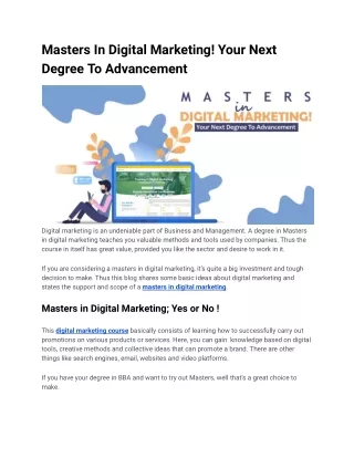 Masters In Digital Marketing! Your Next Degree To Advancement