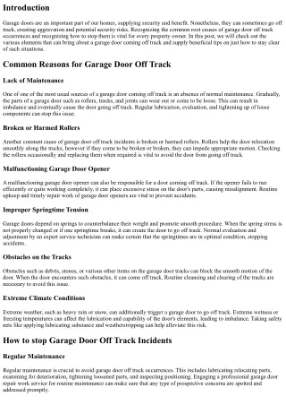 Common Sources Of Garage Door Off Track and How to avoid Them