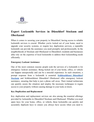 Efficient Locksmith Services in Düsseldorf Stockum