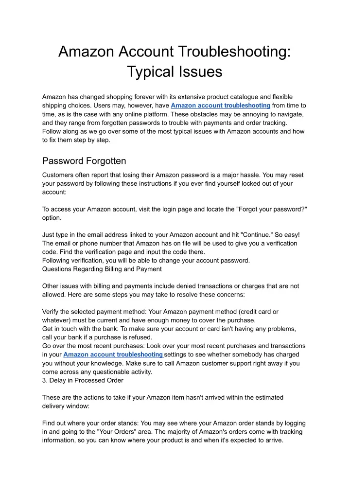 amazon account troubleshooting typical issues