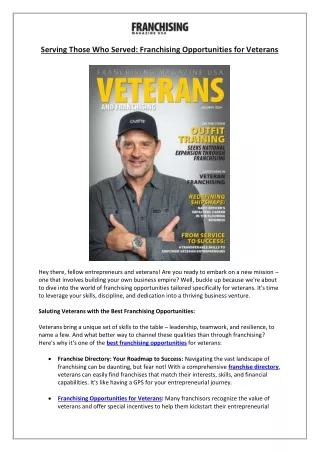 Serving Those Who Served- Franchising Opportunities for Veterans