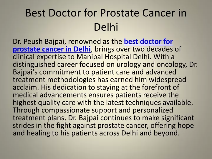 best doctor for prostate cancer in delhi