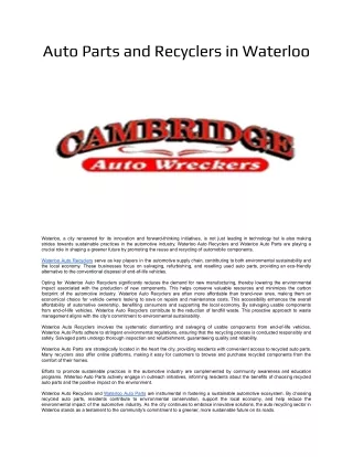 Auto Parts and Recyclers in Waterloo