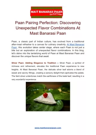 Paan Pairing Perfection: Discovering Unexpected Flavor Combinations At Mast Bana