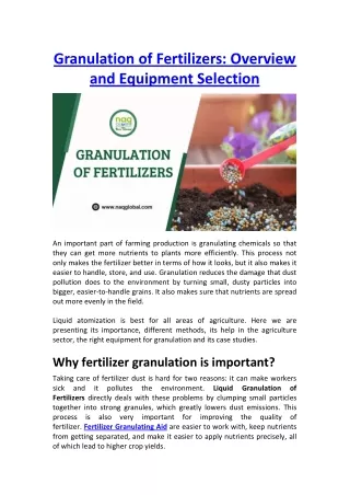 Granulation of Fertilizers-Overview and Equipment Selection