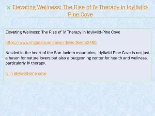 Elevating Wellness The Rise of IV Therapy in Idyllwild-Pine Cove