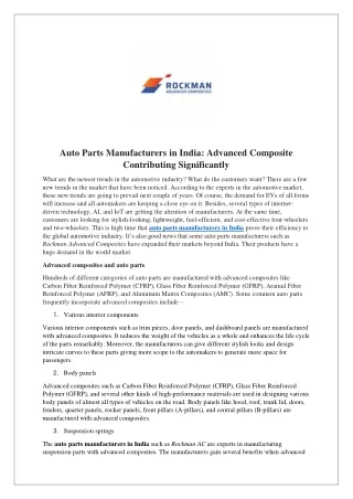 Auto Parts Manufacturers in India- Advanced Composite Contributing Significantly