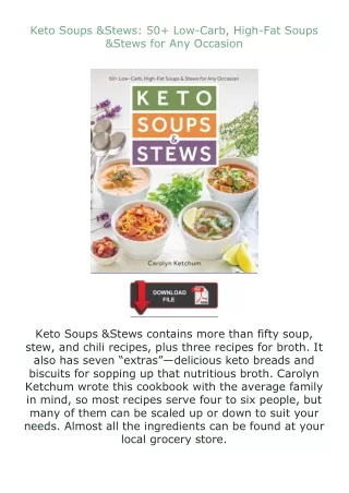 PDF✔Download❤ Keto Soups & Stews: 50+ Low-Carb, High-Fat Soups & Stews for Any Occasion