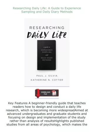 ✔️download⚡️ book (pdf) Researching Daily Life: A Guide to Experience Sampling and Daily Diary Methods