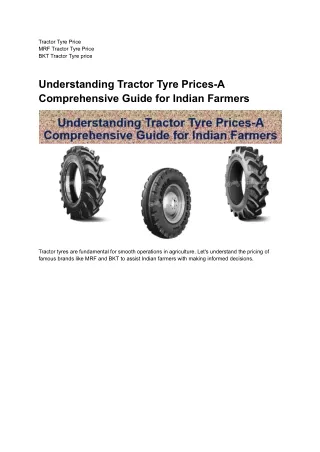 Understanding Tractor Tyre Prices-A Comprehensive Guide for Indian Farmers