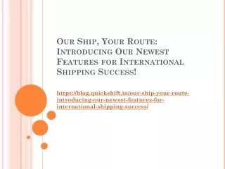 Our Ship, Your Route