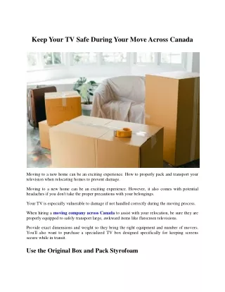 Keep Your TV Safe During Your Move Across Canada