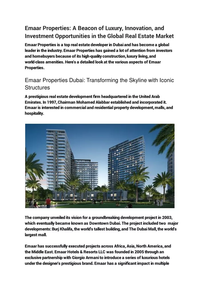 emaar properties a beacon of luxury innovation