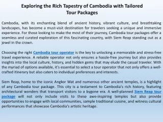 Exploring the Rich Tapestry of Cambodia with Tailored Tour Packages