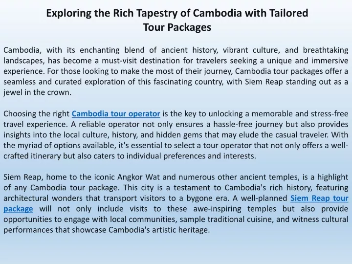exploring the rich tapestry of cambodia with