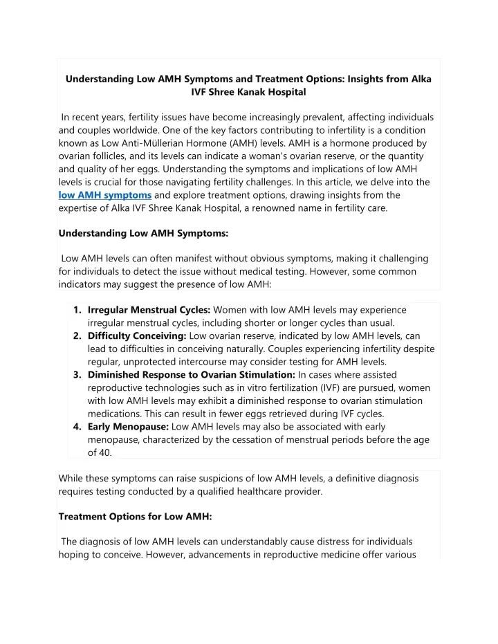 understanding low amh symptoms and treatment