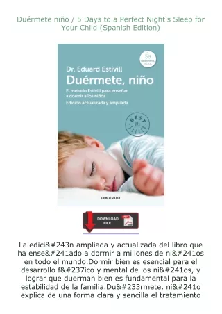 Download⚡ Duérmete niño / 5 Days to a Perfect Night's Sleep for Your Child (Spanish Edition)