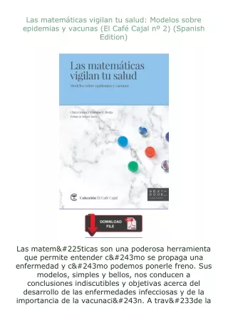 ✔️READ ❤️Online Las matemáticas vigilan tu salud: Modelos sobre epidemias y vacunas (El Café Cajal nº 2) (Span