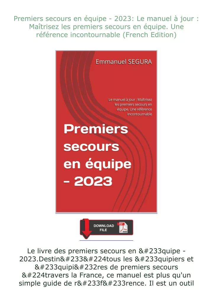 premiers secours en quipe 2023 le manuel jour