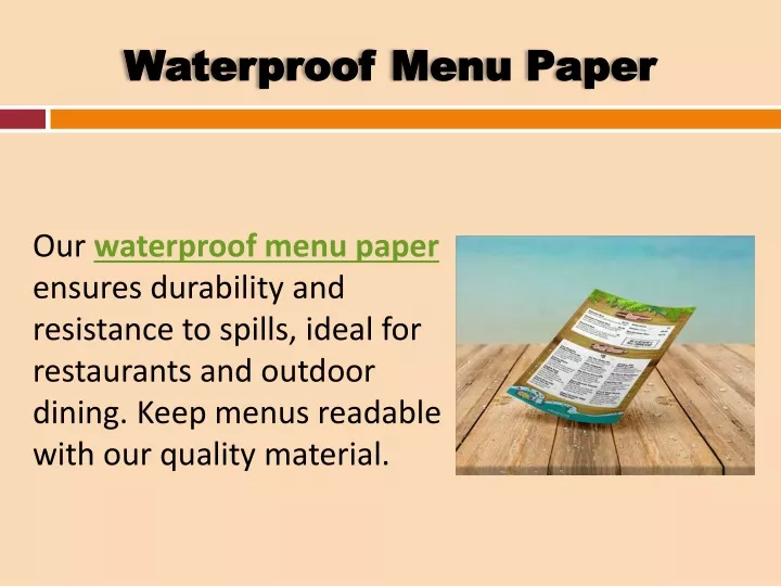 waterproof menu paper