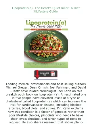 full✔download️⚡(pdf) Lipoprotein(a), The Heart's Quiet Killer: A Diet & Lifestyle Guide
