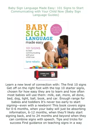 free read (✔️pdf❤️) Baby Sign Language Made Easy: 101 Signs to Start Communicating with Your Child Now (Baby S