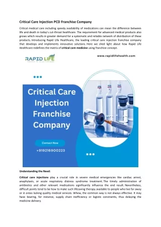 Critical Care Injection PCD Franchise Company