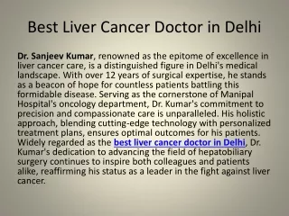 Best Liver Cancer Doctor in Delhi