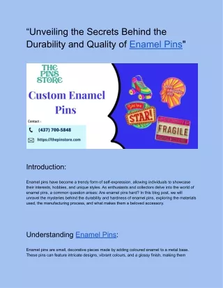 “Unveiling the Secrets Behind the Durability and Quality of Enamel Pins_