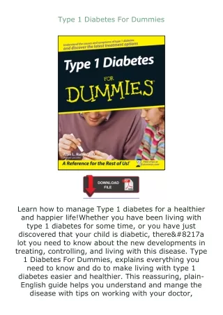 free read (✔️pdf❤️) Type 1 Diabetes For Dummies