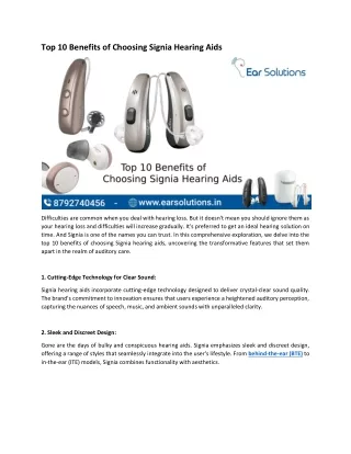 Top 10 Benefits of Choosing Signia Hearing Aids