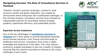 Navigating Success The Role of Consultancy Services in Thailand