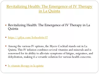 Revitalizing Health The Emergence of IV Therapy in La Quinta