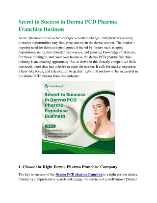 Secret to Success in Derma PCD Pharma Franchise Business (Autosaved)