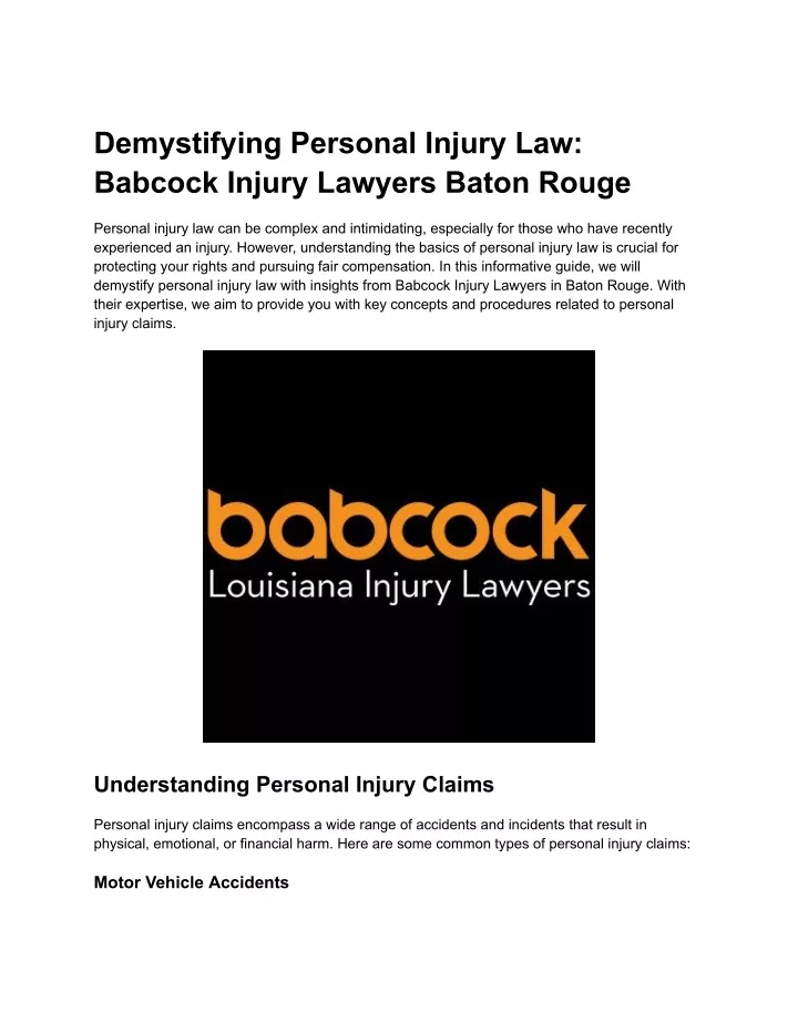 demystifying personal injury law babcock injury