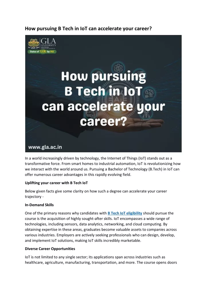 how pursuing b tech in iot can accelerate your