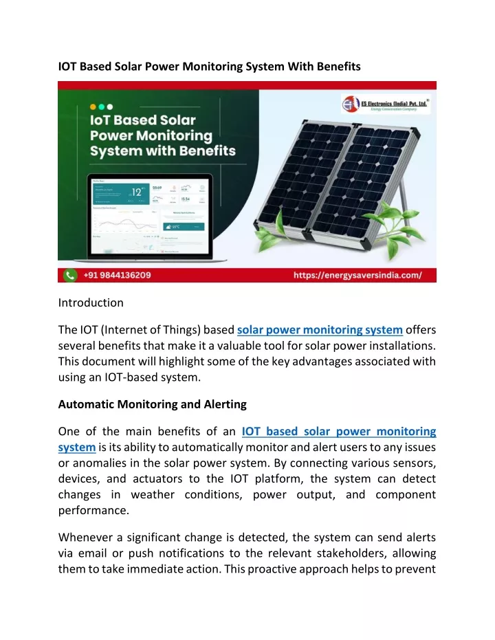 iot based solar power monitoring system with