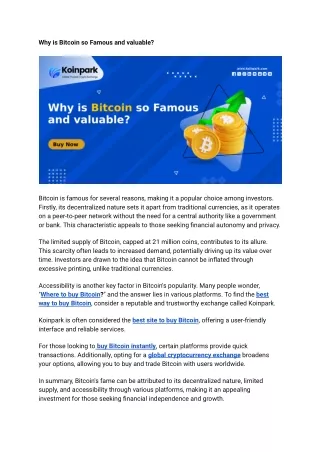 why is bitcoin so famous and valuable