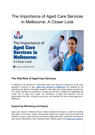 Peering into the Significance: Aged Care Services in Melbourne