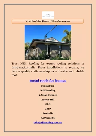 Metal Roofs For Homes | Njhroofing.com.au