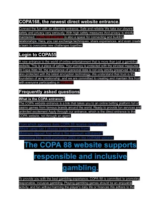 COPA168, the newest direct website entrance.