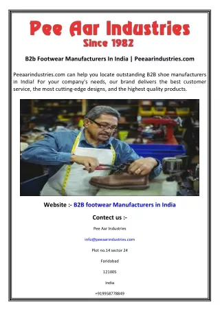 B2b Footwear Manufacturers In India  Peeaarindustries.com