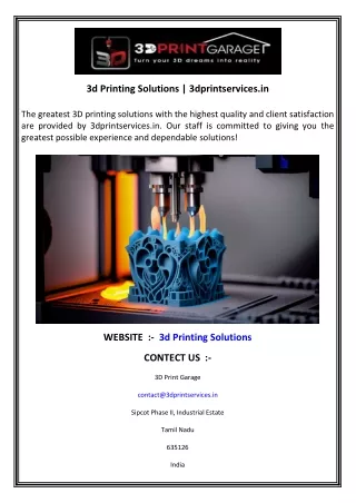 3d Printing Solutions  3dprintservices.in