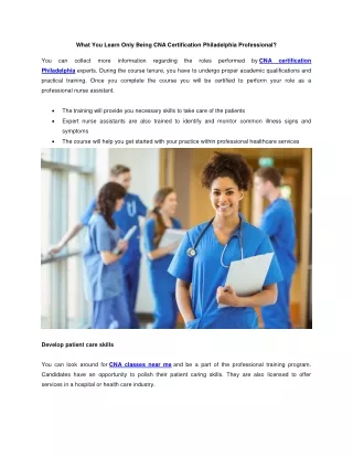 What You Learn Only Being CNA Certification Philadelphia Professional