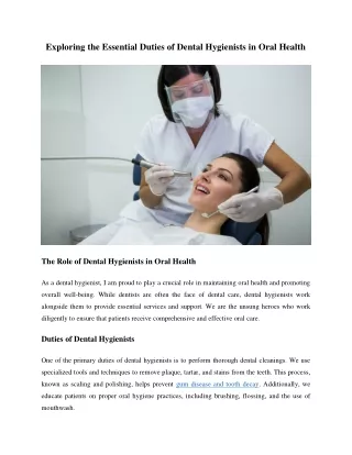 Exploring the Essential Duties of Dental Hygienists in Oral Health