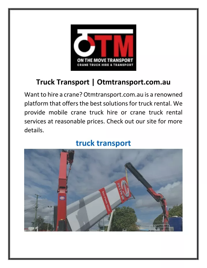 truck transport otmtransport com au