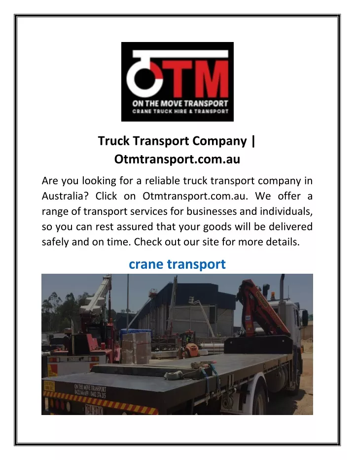 truck transport company otmtransport com au