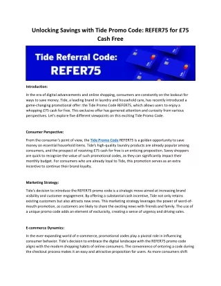 Unlocking Savings with Tide Promo Code: REFER75 for £75 Cash Free